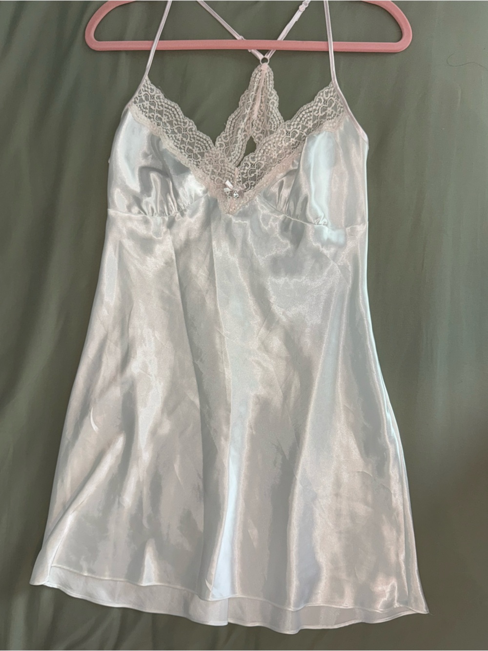 Linea Donatella Ivory Satin Chemise with Lace V-Neck
